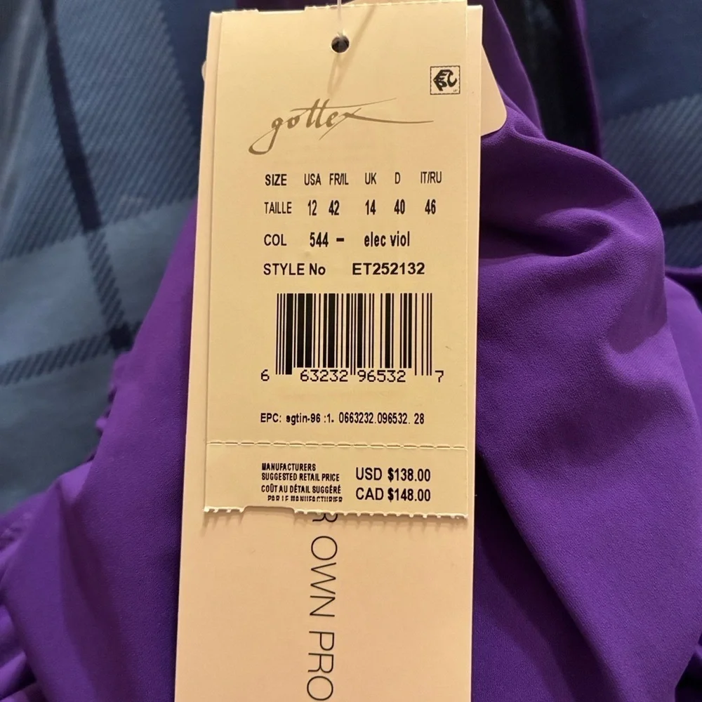 Gottex Purple One-Shoulder Ruffle Swimsuit size 12
